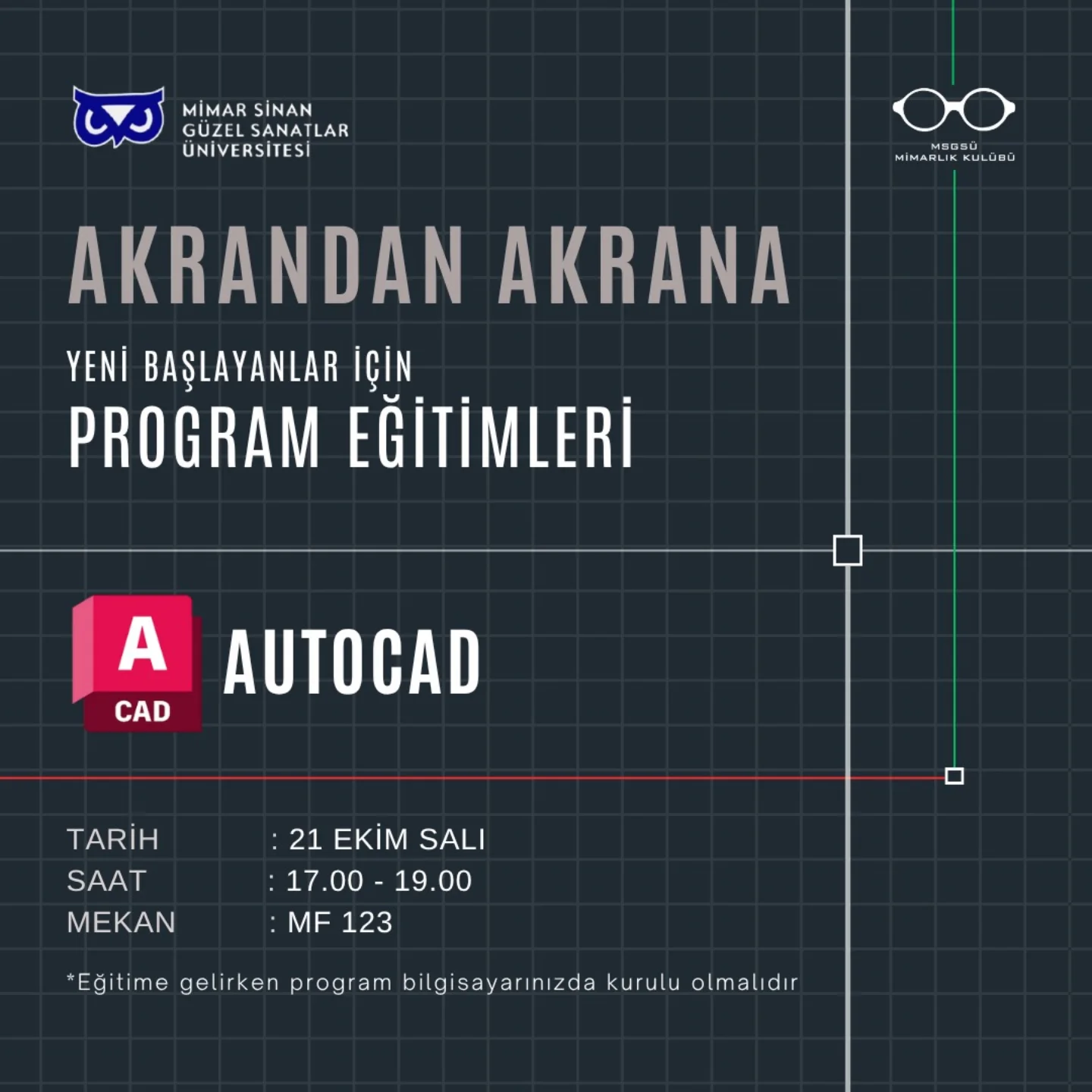 Mimarlık Kulübü’nden “Akrandan Akrana” AutoCAD Eğitimi Başlıyor! ✨